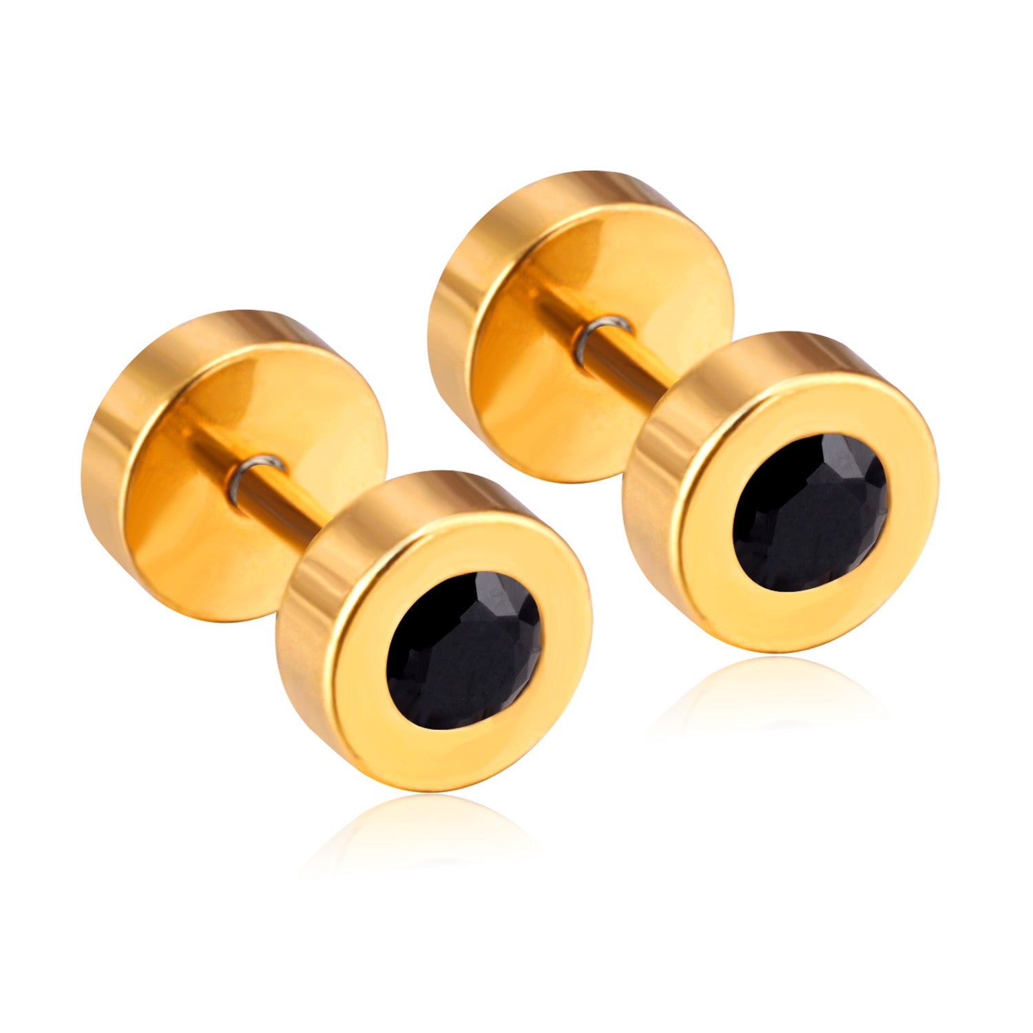 Disc Black Stud Earring - Gold