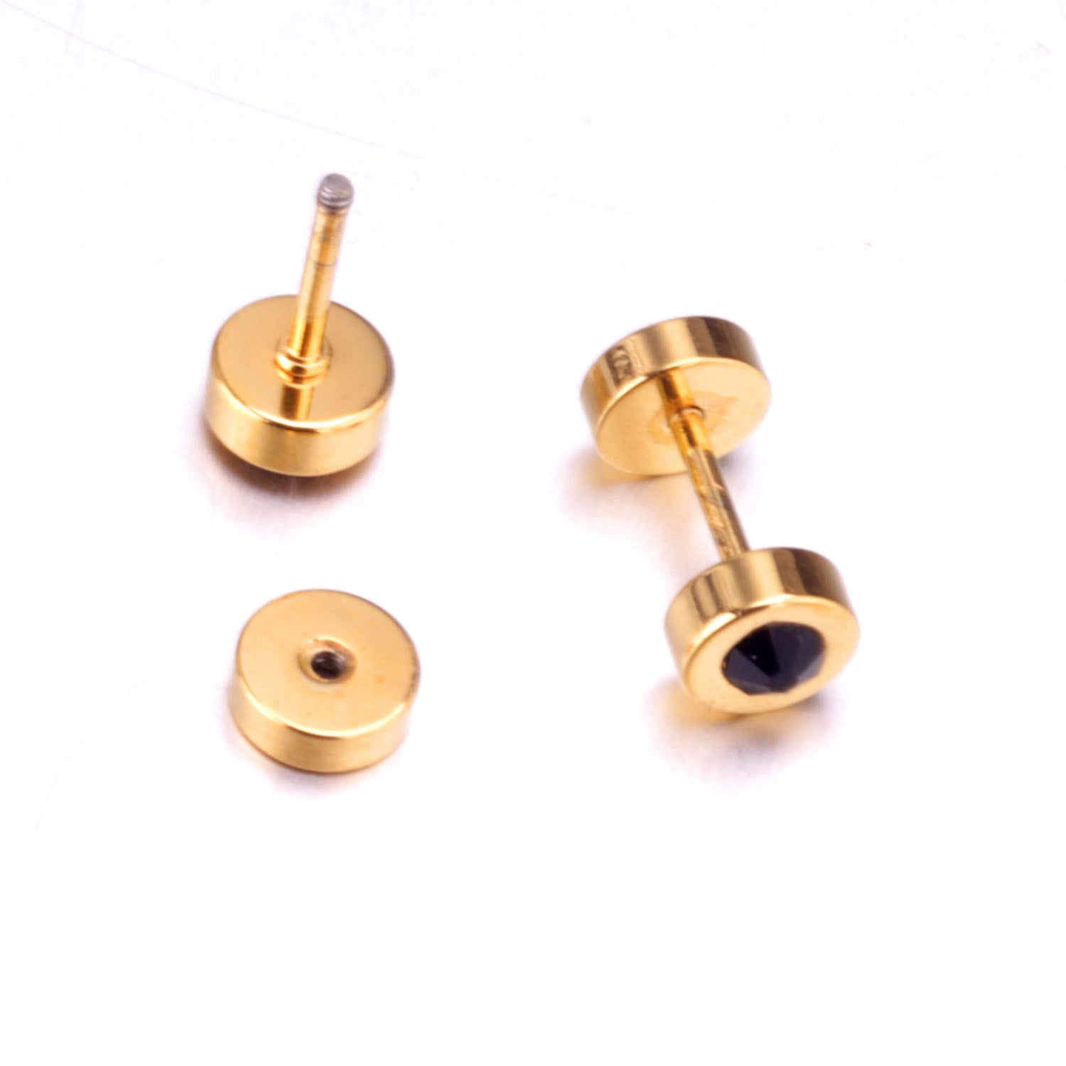 Disc Black Stud Earring - Gold