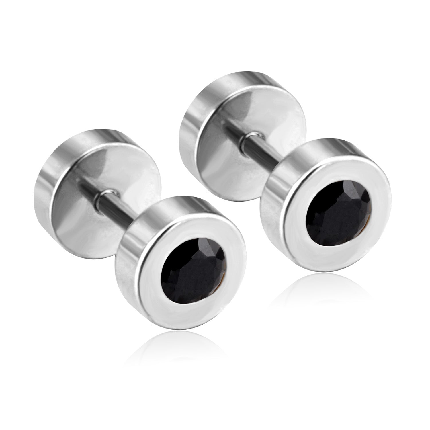 Disc Black Stud Earring - Silver