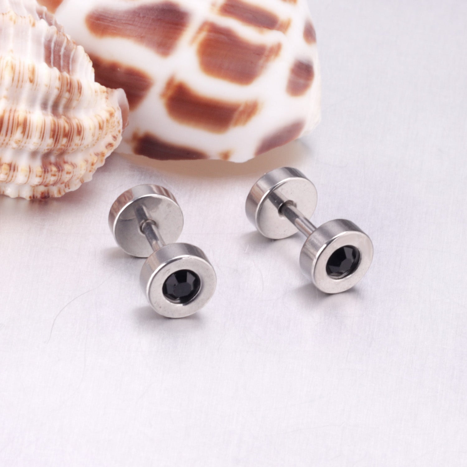 Disc Black Stud Earring - Silver