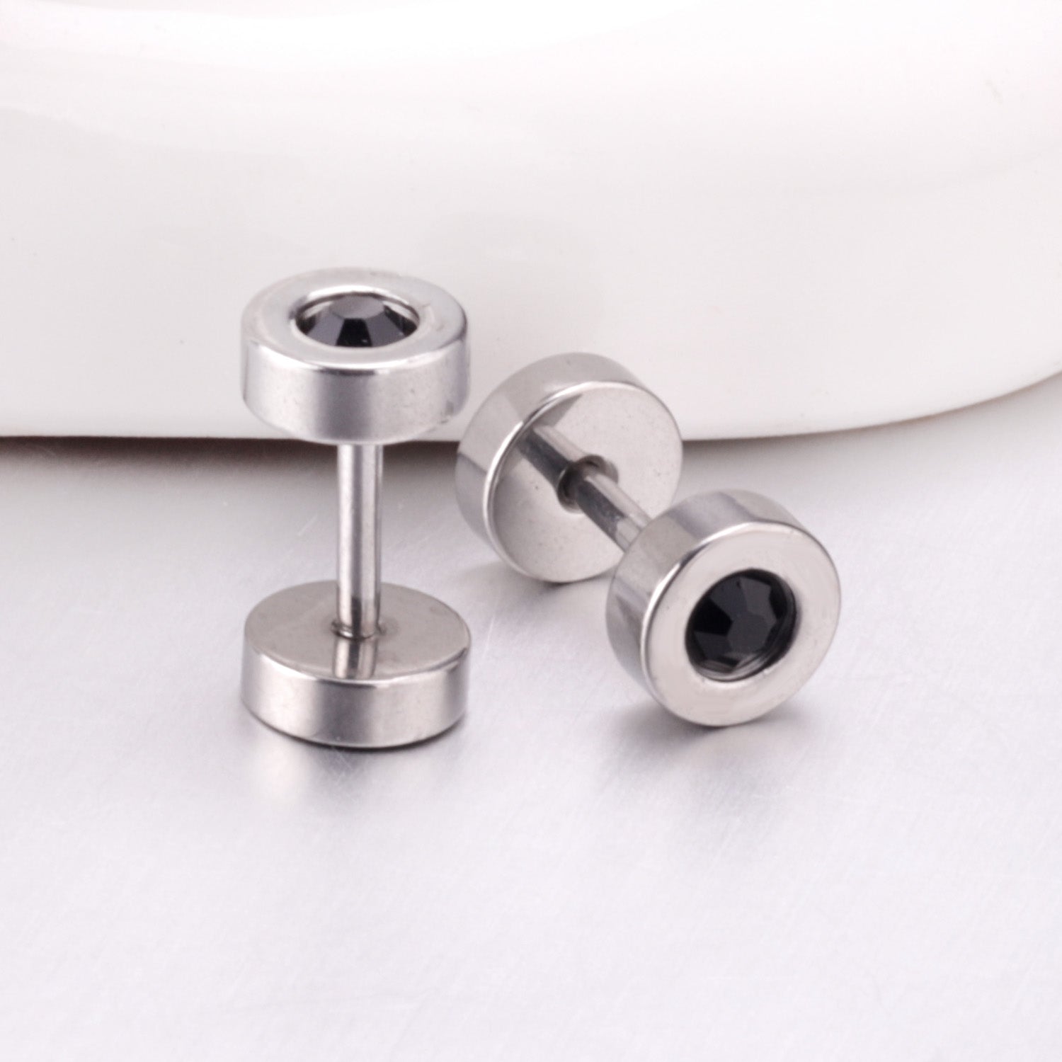 Disc Black Stud Earring - Silver