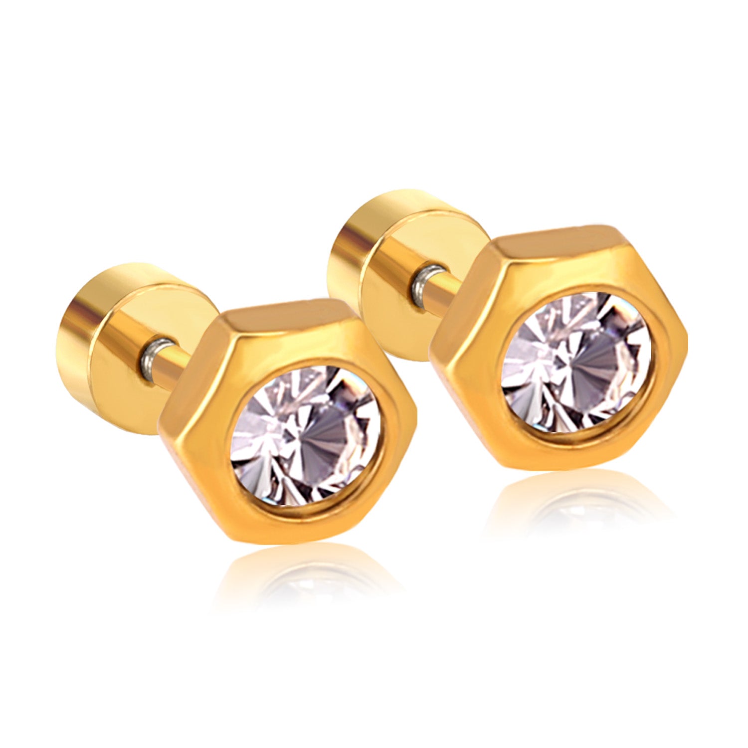Hexagon Diamond Stud Earring