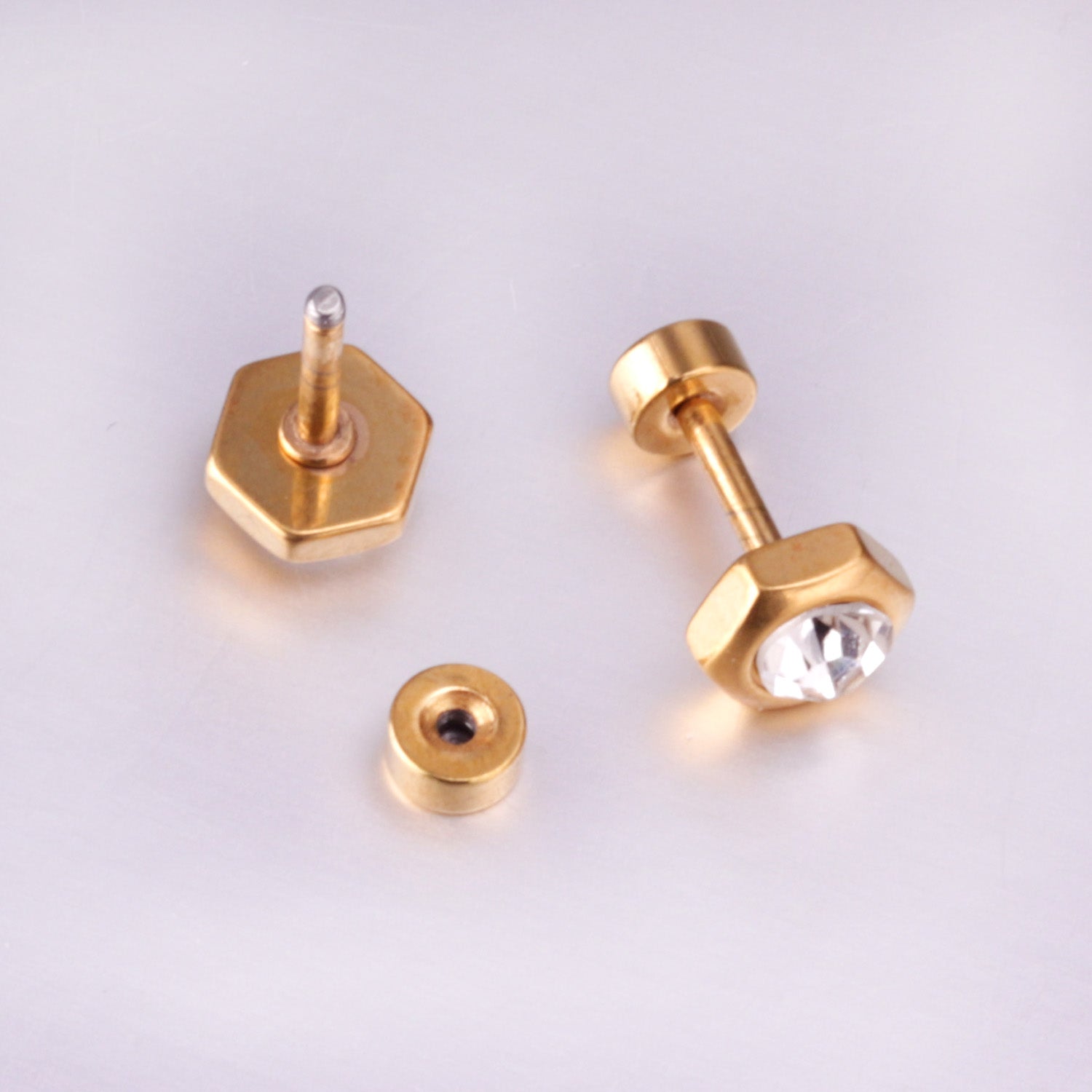 Hexagon Diamond Stud Earring