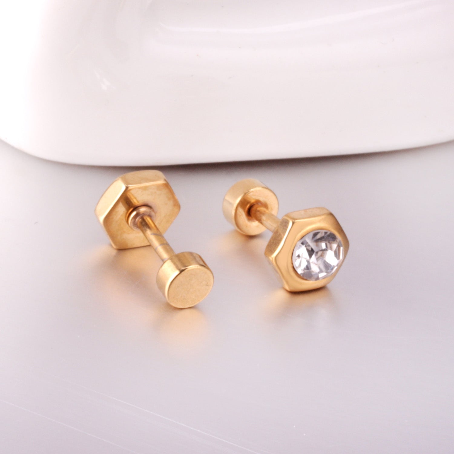 Hexagon Diamond Stud Earring