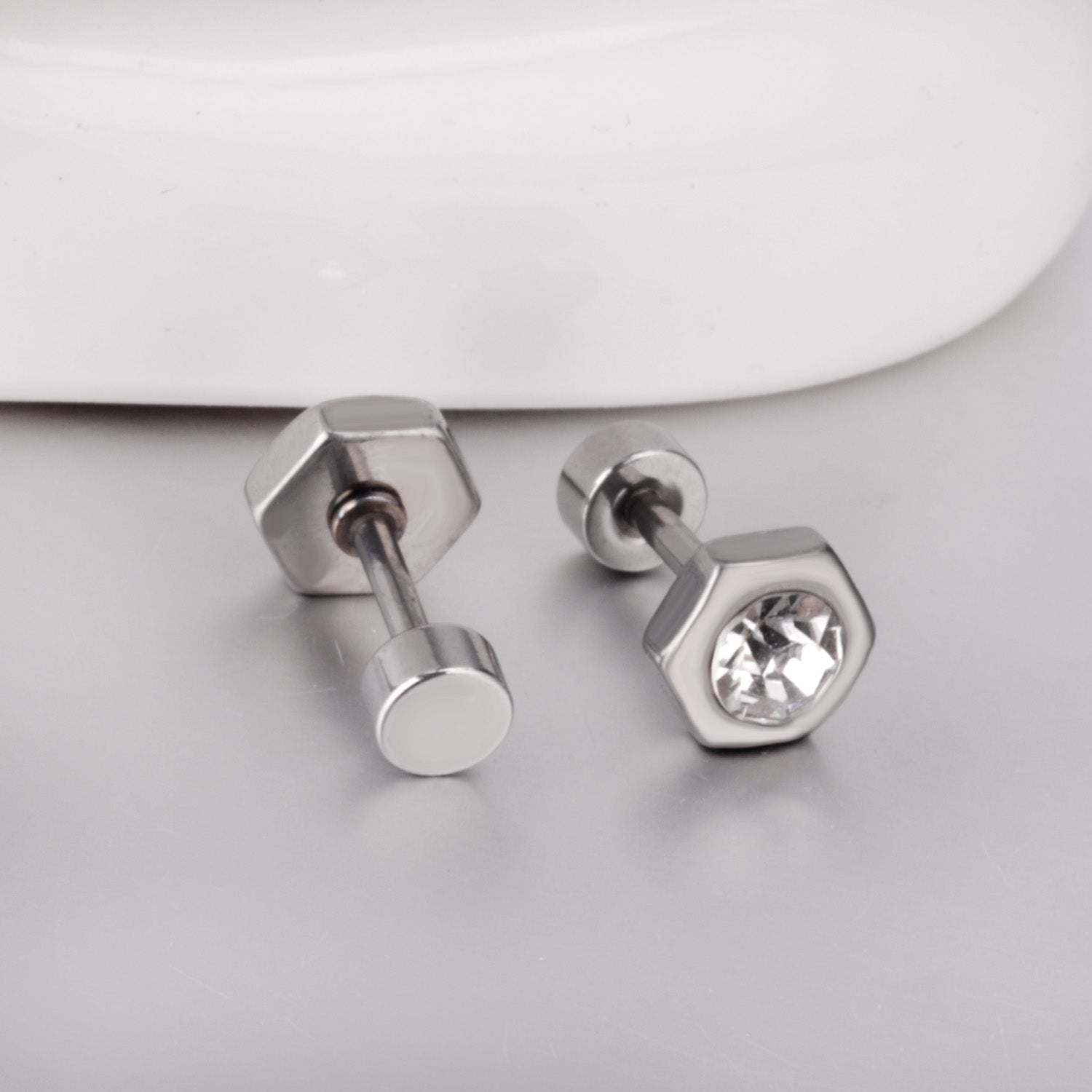Hexagon Diamond Stud Earring - S