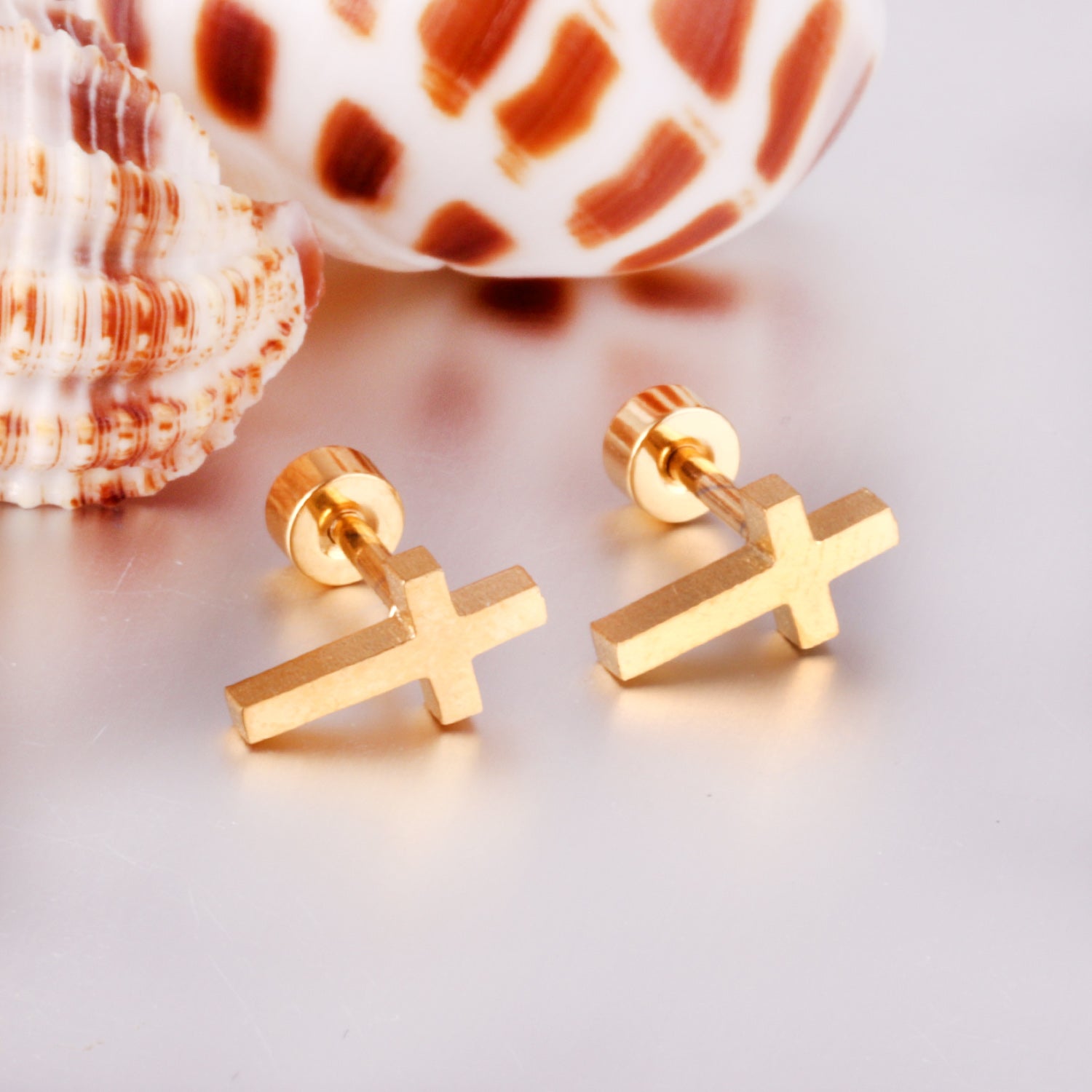 Cross Stud Earring - Gold
