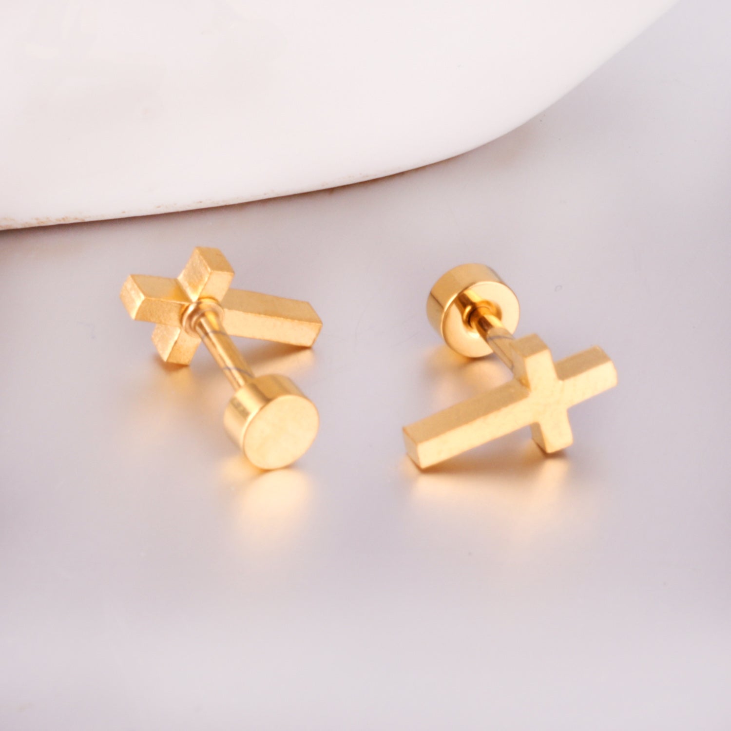 Cross Stud Earring - Gold