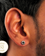 Disc Black Stud Earring - Silver