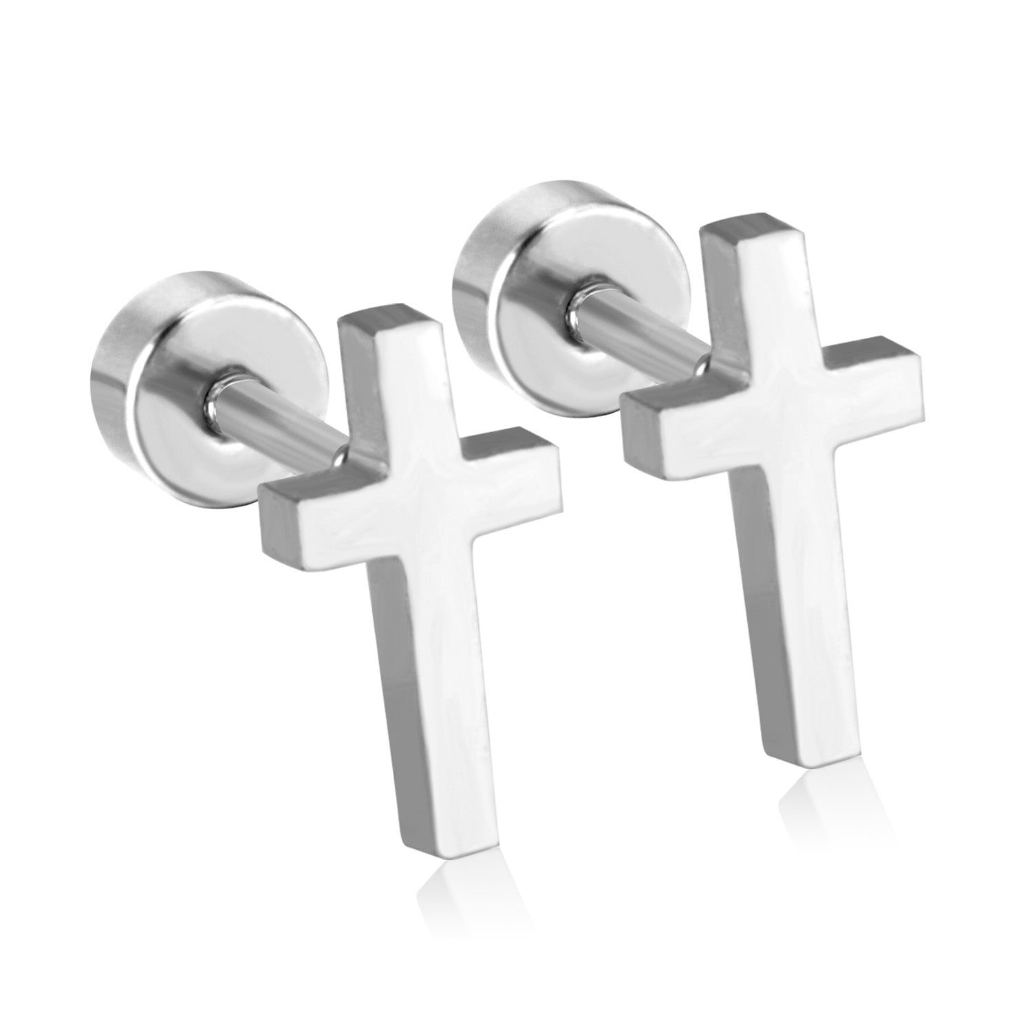 Cross Stud Earring - Silver Tone