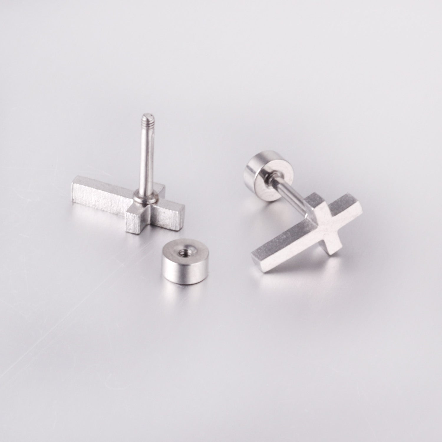 Cross Stud Earring - Silver Tone