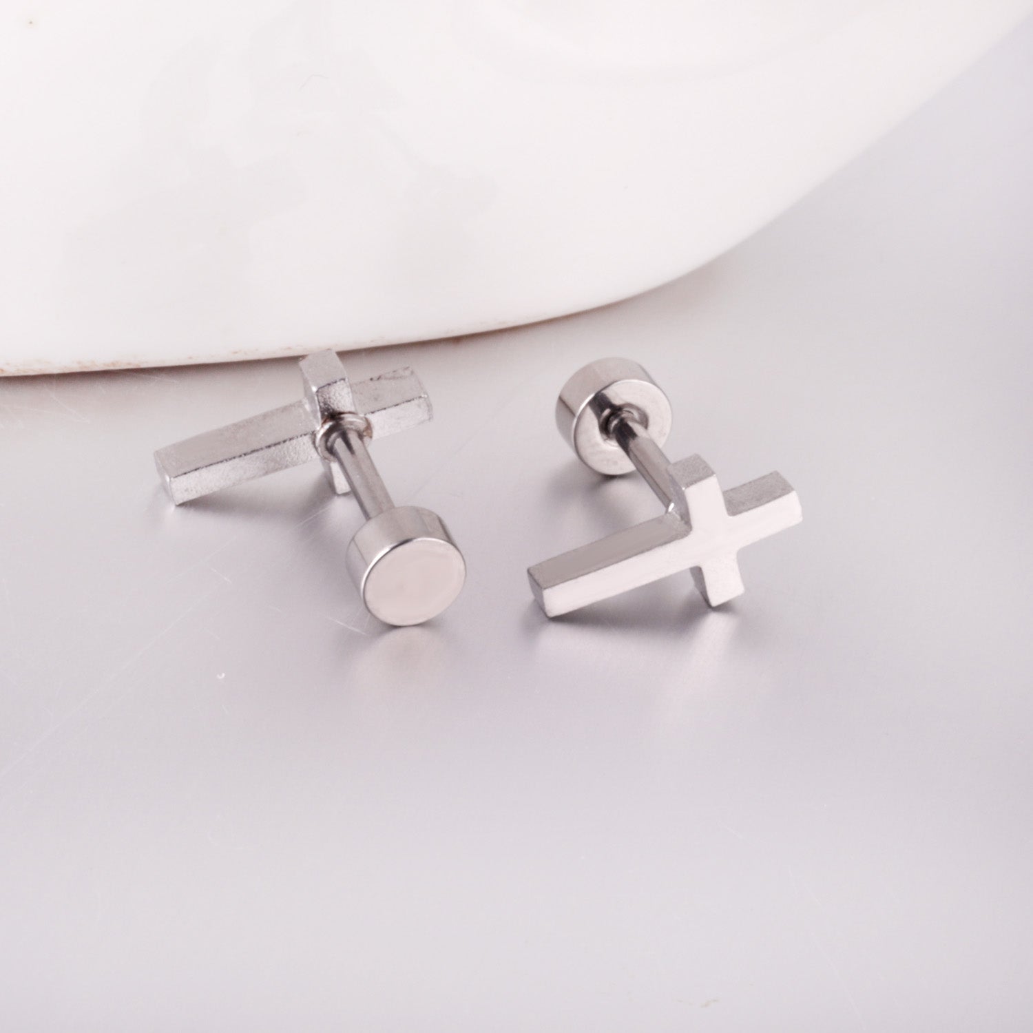 Cross Stud Earring - Silver Tone