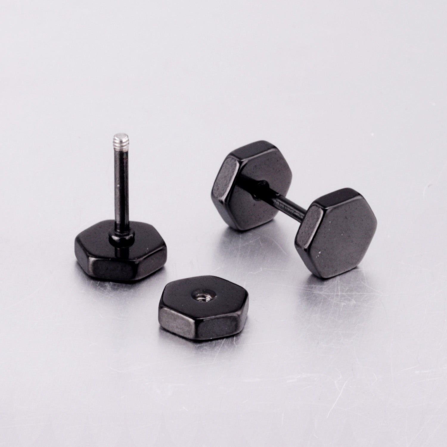 Hexagon Stud Earring - Black