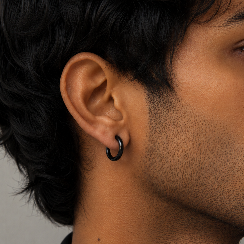 काले गोल हूप इयररिंग्स - 10 MM