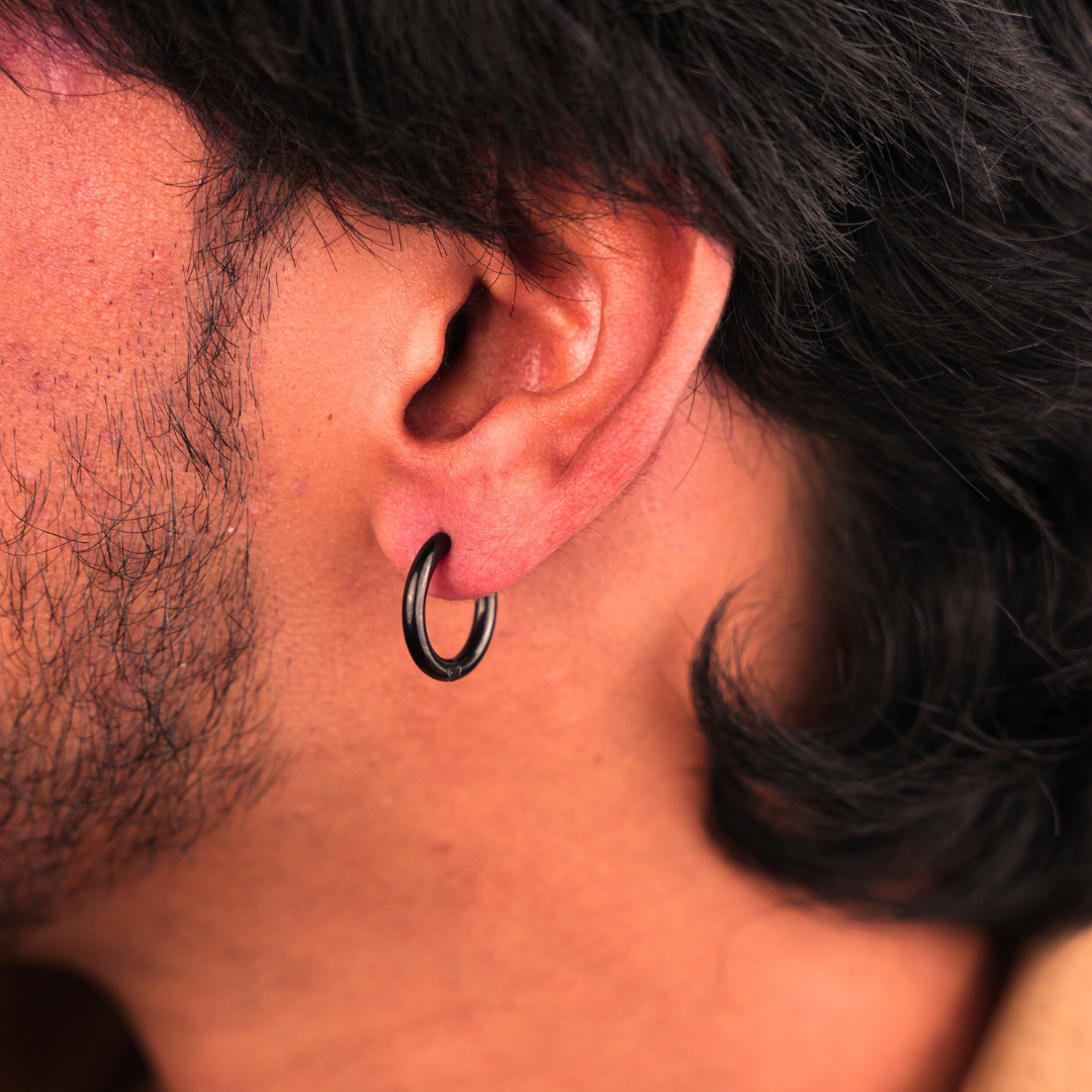 काले गोल हूप इयररिंग्स - 12 MM
