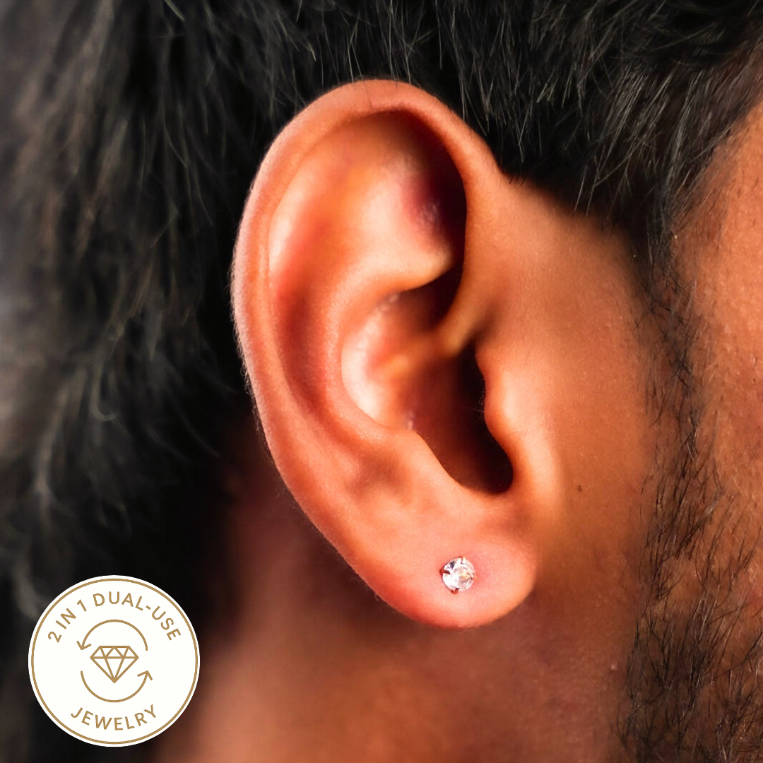 रिवर्सिबल डायमंड ट्विस्ट स्टड इयररिंग्स - 4 MM