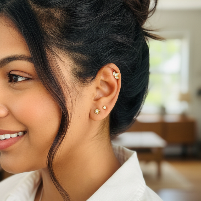 3 इयररिंग सेट - सेमी फ्लावर ज़िरकोनिया