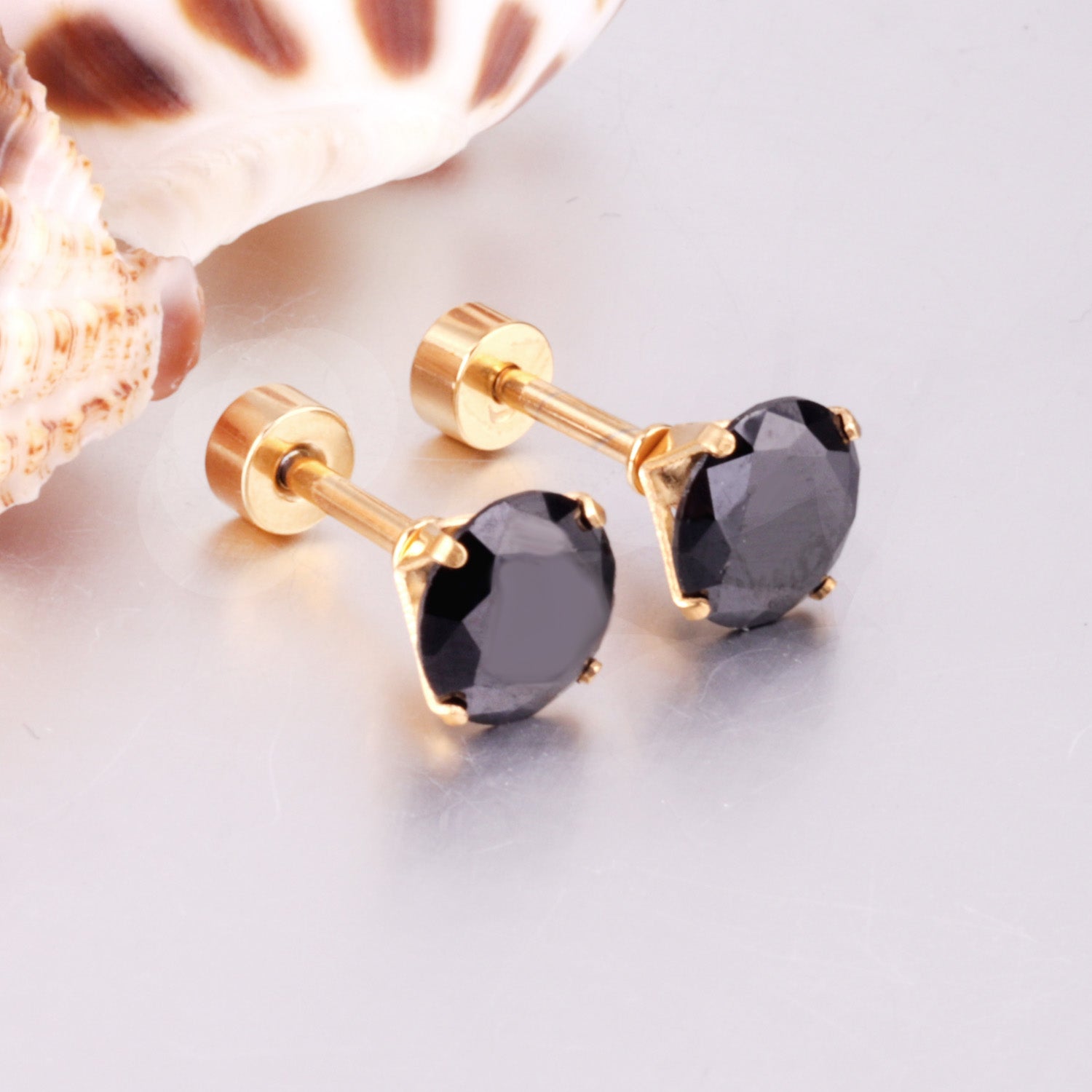Jet Stud Earring - 6 MM