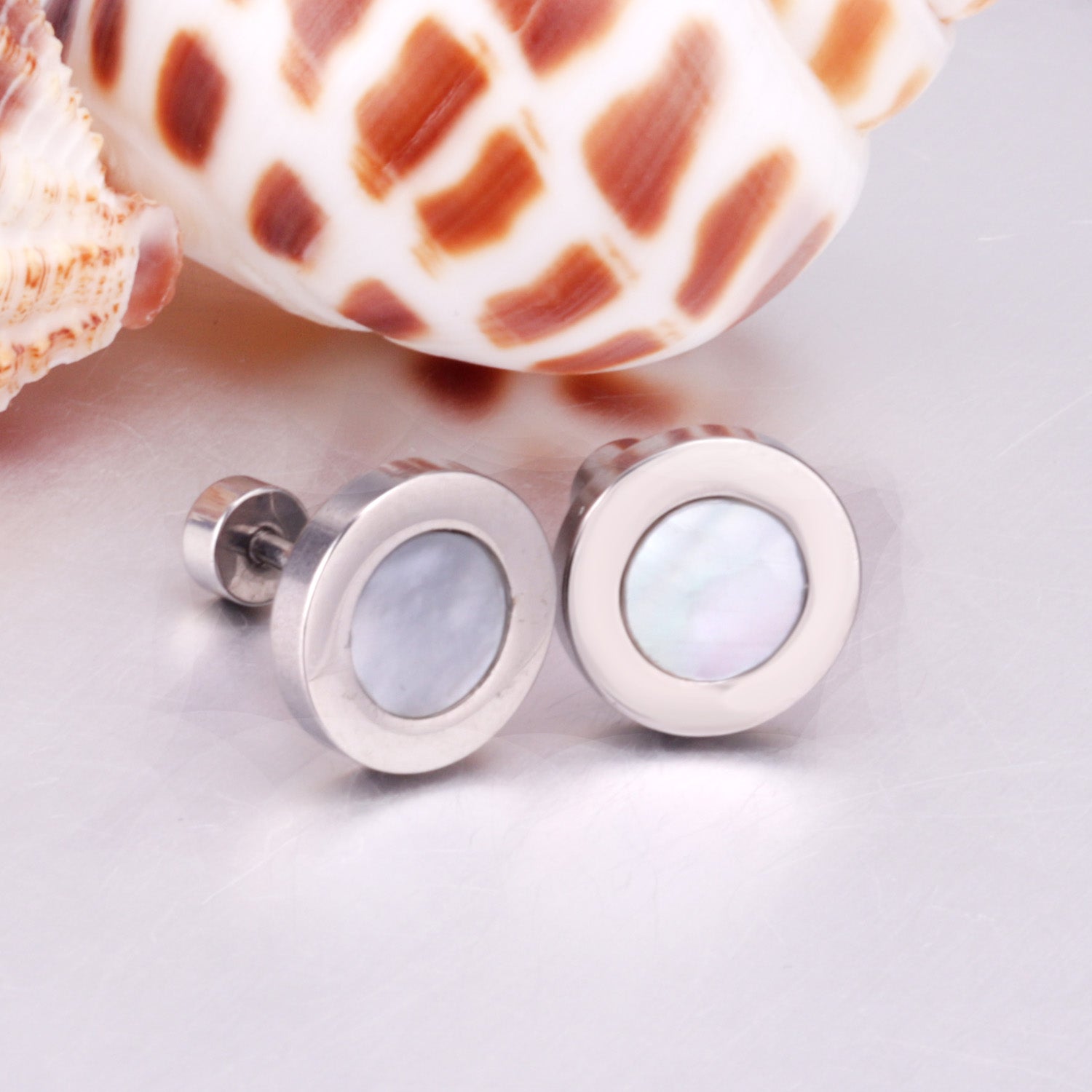 सिल्वर डिस्क ल्यूमिना स्टड इयररिंग्स