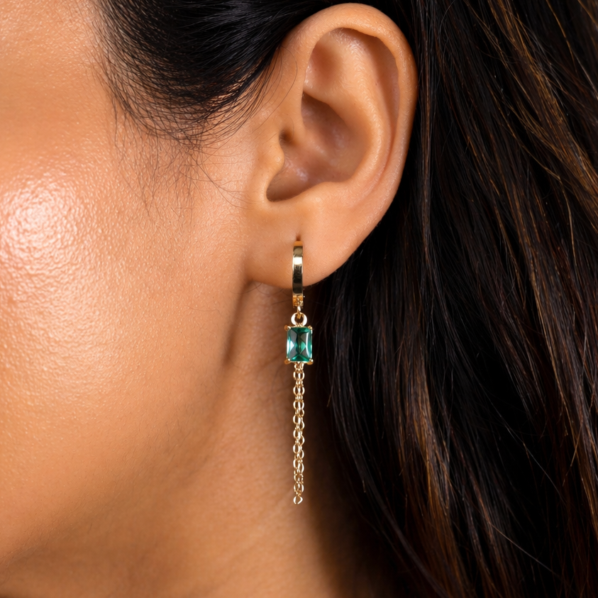 Zia Chain Hoop Earring - Emerald