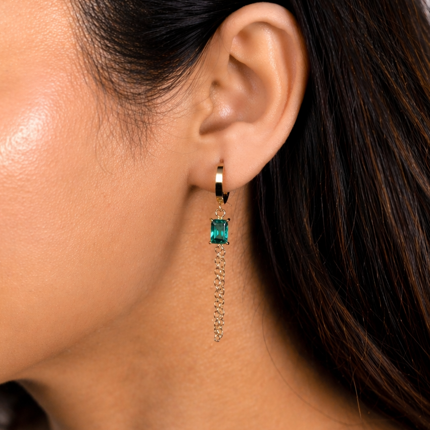 Zia Chain Hoop Earring - Emerald