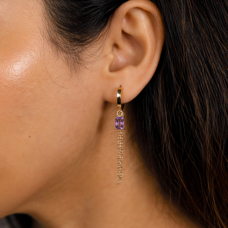 Zia Chain Hoop Earring - Purple